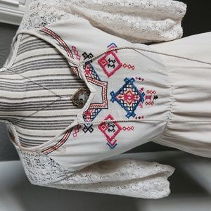 Fying Tomato 🍅embroided boho ivory  lace mini dress